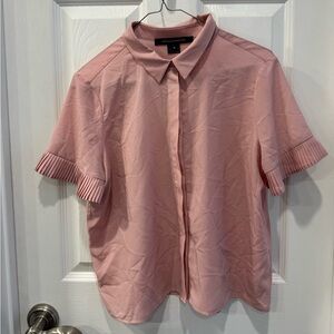 Pink Pleated Short Sleeve Blouse